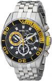 Invicta Men's Quartz Watch with Black Dial Chronograph Display and Silver Stainless Steel Bracelet