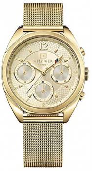Tommy Hilfiger Womens Quartz Watch, multi dial Display and Gold Plated Strap 1781488