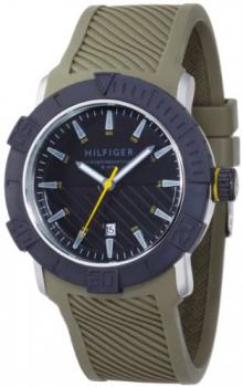 Tommy Hilfiger Men's Watch Parker 1790737 with Green Rubber Strap and Black Dial