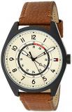 Tommy Hilfiger 1791372 Dylan Black Ionic Finish Brown Leather Strap Watch Mens