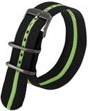 Luminox Men&#39;s Black &amp; Green Webbing NATO Nylon Strap Stainless Steel 2 Loops Watch Band