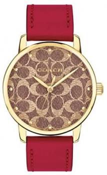 Coach 14503408 Khaki (Tan) Dial Red Leather Strap Grand Collection Women&#39;s 36 MM Watch