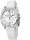 Coach Women's 14503146 Mini Boyfriend Signature White Silicone Strap Silver Tone Watch