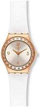 Swatch YSG133 White Leather Strap Watch