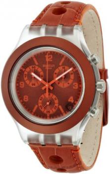 Swatch Men&#39;s Chronograph Quartz Watch with Leather Strap SVCK4073