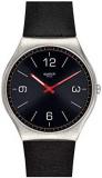 Swatch Mens Analogue Swiss Quartz Watch with Real Leather Strap SS07S100