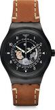 Swatch Mens Analogue Automatic Watch with Leather Strap YIB402