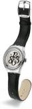 Swatch Ladies Black Gloss White Dial Black Leather Strap Watch