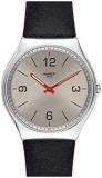 Swatch Mens Analogue Swiss Quartz Watch with Real Leather Strap SS07S104