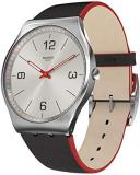 Swatch Mens Analogue Swiss Quartz Watch with Real Leather Strap SS07S104