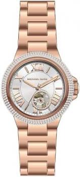Michael Kors Watch for Women Camille, Automatic Three-Hand Movement, 33 mm Rose Gold Stainless Steel Case with a Stainless Steel Strap, MK9051