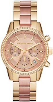 Michael Kors Watch for Women Ritz, Quartz Chronograph Movement, 37 mm Gold Stainless Steel Case with a Stainless Steel Strap, MK6475