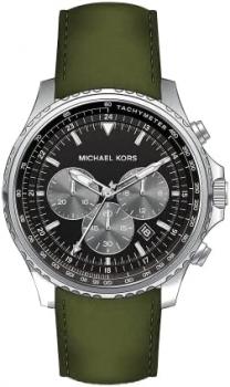 Michael Kors Watch for Men Cortlandt, Chronograph Movement, 44 mm Silver Stainless Steel Case with a Leather Strap, MK8985