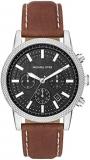 Michael Kors Watch for Men Hutton, Chronograph Movement, 43 mm Silver Stainless Steel Case with a Leather Strap, MK8955