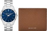 Michael Kors Watch for Men Slim Runway, Three Hand Movement, 44 mm Silver Stainless Steel Case with a Stainless Steel Strap, MK1060SET
