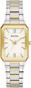 Bulova 98P209 Off White Glitz Dial Two Tone Silver/Gold Stainless Steel Bracelet Band Women's Watch, Silver