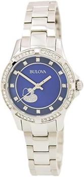 Bulova 96L238 Women's Crystal Accented Bezel Blue MOP Dial Steel Bracelet Watch