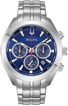 Bulova Men's 96B285 Quartz Chronograph Blue Dial Silver Tone 44mm Watch