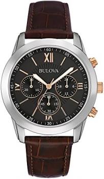 Bulova Classic Dress Men's Quartz Watch with Black Dial Analogue Display and Brown Leather Strap 98A142
