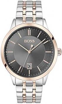 BOSS Men's Officer Quartz Two Tone Case and Two Tone Bracelet Casual Watch, Color: Rose Gold and Silver (Model: 1513688)