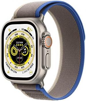 Apple Watch Ultra (GPS + Cellular, 49mm) Smart watch - Titanium Case with Blue/Grey Trail Loop - S/M. Fitness Tracker, Precision GPS, Action Button, Extra-Long Battery Life, Brighter Retina Display