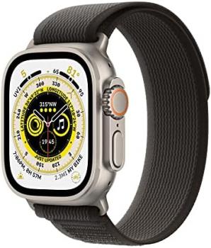 Apple Watch Ultra (GPS + Cellular, 49mm) Smart watch - Titanium Case with Black/Grey Trail Loop - S/M. Fitness Tracker, Precision GPS, Action Button, Extra-Long Battery Life, Brighter Retina Display