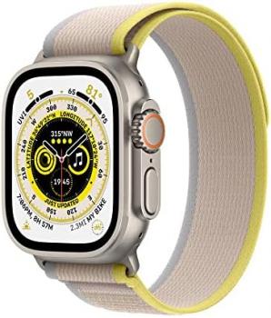 Apple Watch Ultra (GPS + Cellular, 49mm) Smart watch - Titanium Case with Yellow/Beige Trail Loop - S/M. Fitness Tracker, Precision GPS, Action Button, Extra-Long Battery Life, Brighter Retina Display