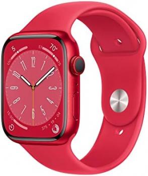 Apple Watch Series 8 (GPS + Cellular 45mm) Smart watch - (PRODUCT) RED Aluminium Case with (PRODUCT) RED Sport Band - Regular. Fitness Tracker, Blood Oxygen & ECG Apps, Water Resistant