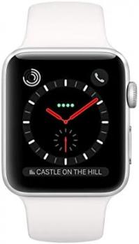 Apple Watch Series 3 42mm (GPS - Cellular) - Silver Stainless Steel Case with White Sport Band (Renewed)