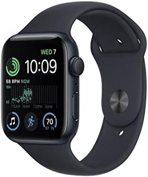 Apple Watch SE (2nd generation) (GPS, 44mm) Smart watch - Midnight Aluminium Case with Midnight Sport Band - Regular. Fitness & Sleep Tracker, Crash Detection, Heart Rate Monitor, Water Resistant