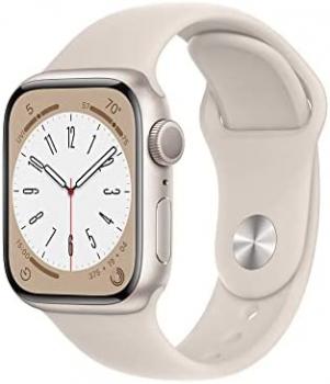 Apple Watch Series 8 (GPS 41mm) Smart watch - Starlight Aluminium Case with Starlight Sport Band - Regular. Fitness Tracker, Blood Oxygen & ECG Apps, Water Resistant
