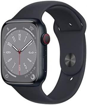 Apple Watch Series 8 (GPS + Cellular 45mm) Smart watch - Midnight Aluminium Case with Midnight Sport Band - Regular. Fitness Tracker, Blood Oxygen & ECG Apps, Water Resistant