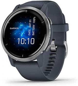 Garmin Venu 2 GPS smartwatch with all-day health monitoring, Silver Bezel with Granite Blue Case and Silicone Band (Renewed)