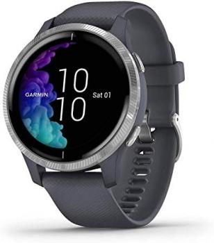 Garmin Venu, GPS Smartwatch with Bright Touchscreen Display, Granite Blue with Silver (Renewed)