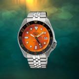 Seiko 5 Sports GMT WatchNation Exclusive Automatic Orange Dial Stainless Steel Bracelet Mens Watch SSK005K1