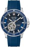 Bulova Men's Automatic Watch Stainless Steel with Silicone Strap - Marine Star - 96A303, blue, Modern