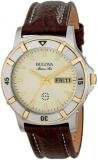 Bulova Men's 98C71 Leather Quartz Watch with Beige Dial