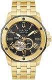 Bulova Mens Black Dial Gold-Tone Band Stainless Steel Watch - 98A273