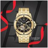 Bulova Mens Black Dial Gold-Tone Band Stainless Steel Watch - 98A273