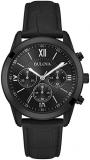 Bulova 98A152 Men's Classic Chronograph Black Dial Black Leather Strap Quartz Watch