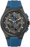Bulova Men's Maquina Sport Black Ion-Plated Stainless Steel Case, 6-Hand Chronograph Quartz Watch with Matte Black Silicone Strap, Sapphire Crystal, Blue Strap/Blue Accents, Black, Chronograph