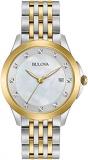 Bulova Women's Diamond Quartz Watch with White Dial Analogue Display and Silver Stainless Steel Bracelet 98S161