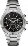 Bulova Men's Quartz Watch with Black Dial Chronograph Display and Silver Stainle...