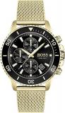 BOSS Chronograph Quartz Watch for Men with Gold Coloured Stainless Steel Mesh Br...