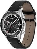 BOSS Men's Stainless Steel Quartz Watch with Leather Strap, Black, 22 (Model: 1513864), black, Quartz Watch
