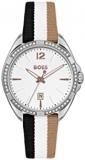 BOSS Analogue Quartz Watch for Women with Black, White, and Beige Leather Strap - 1502645