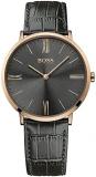 BOSS Men's Analogue Quartz Watch with Leather Strap, Gray – 1513372