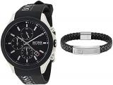 BOSS Watches and Jewelry Chronograph Watch and Black Leather Bracelet for Men