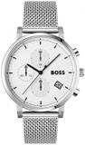 BOSS Chronograph Quartz Watch for Men with Silver Stainless Steel Mesh Bracelet ...
