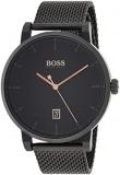 BOSS Watches and Jewelry Analog Quartz Watch and Black Leather Bracelet for Men